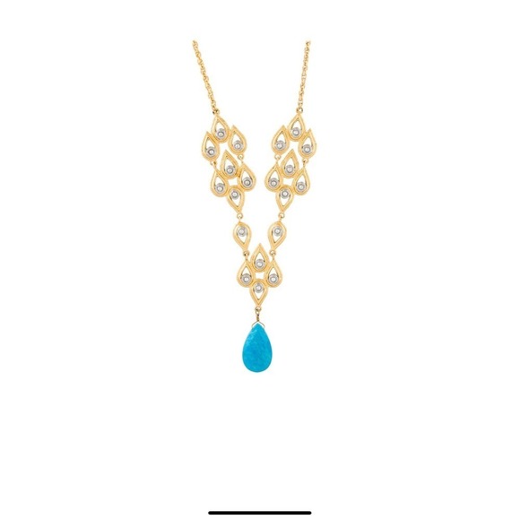 Alexis‎ Bittar Gold Necklace Turquoise Teardrop Pendant Fashion Jewelry Women - Picture 2 of 5